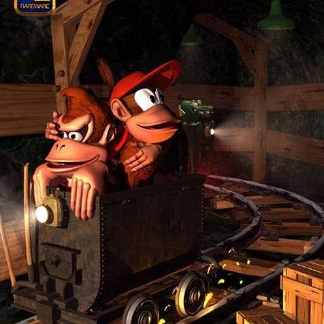 Donkey Kong in een ouderwets mijnkarretje