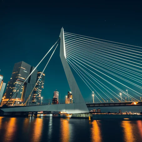 Erasmusbrug in Rotterdam in de avond